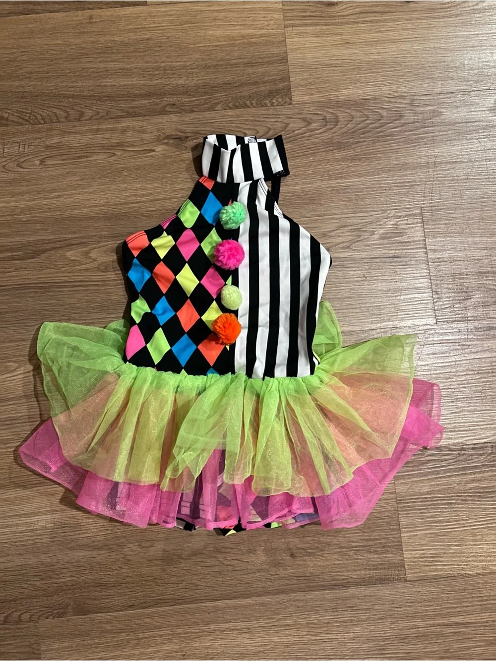 Weissman Neon Harlequin & Stripe Tutu Costume - Green Pink Black